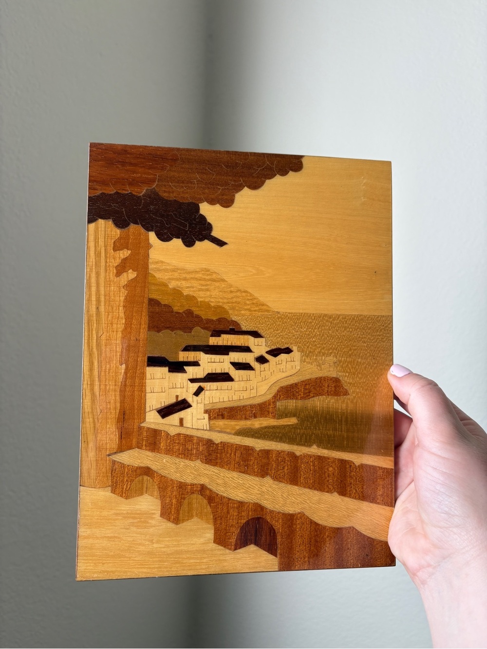 Mid-Century marquetry inlay panel art, hand-made in Italy